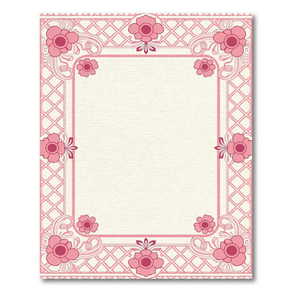 Pink Floral Lattice Corner Frame Rug