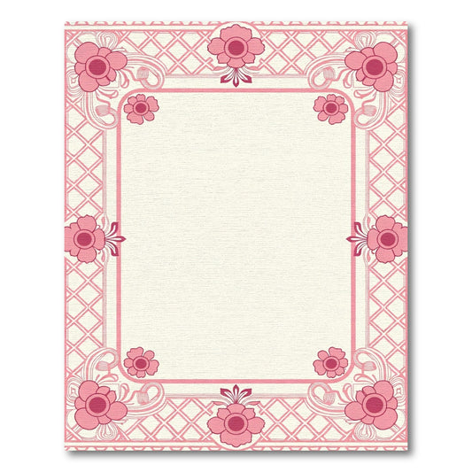 Pink Floral Lattice Corner Frame Rug