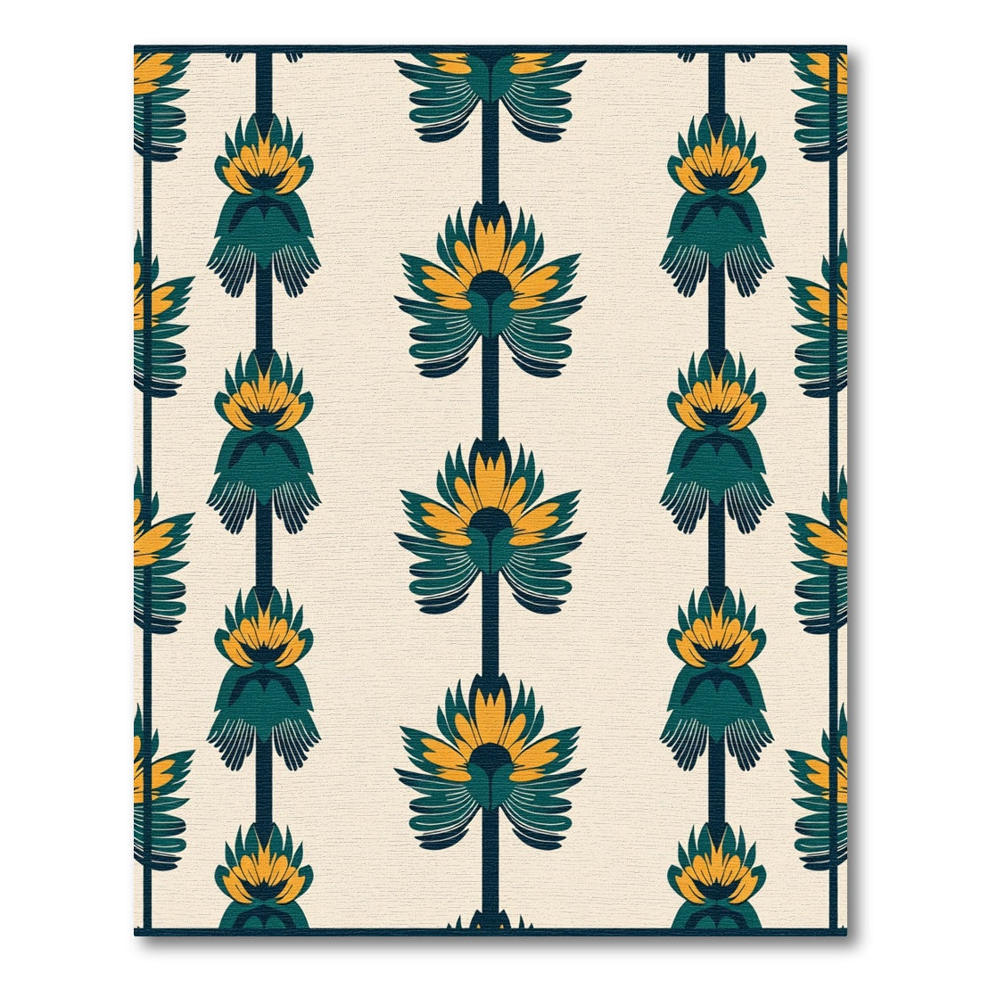 Indigo Teal Cream Floral Fanuous Rug