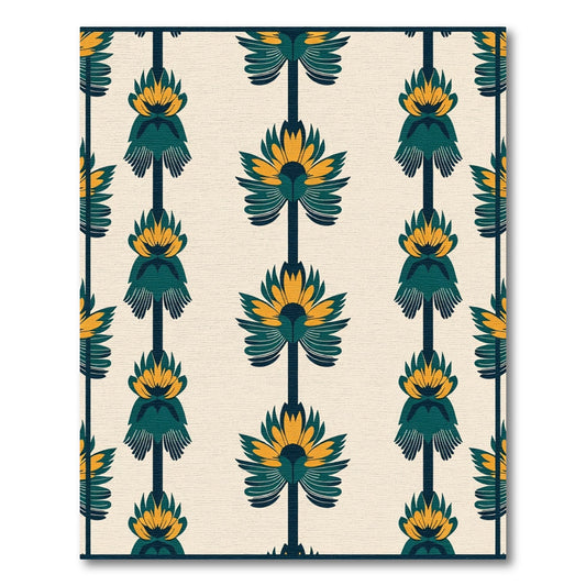 Indigo Teal Cream Floral Fanuous Rug