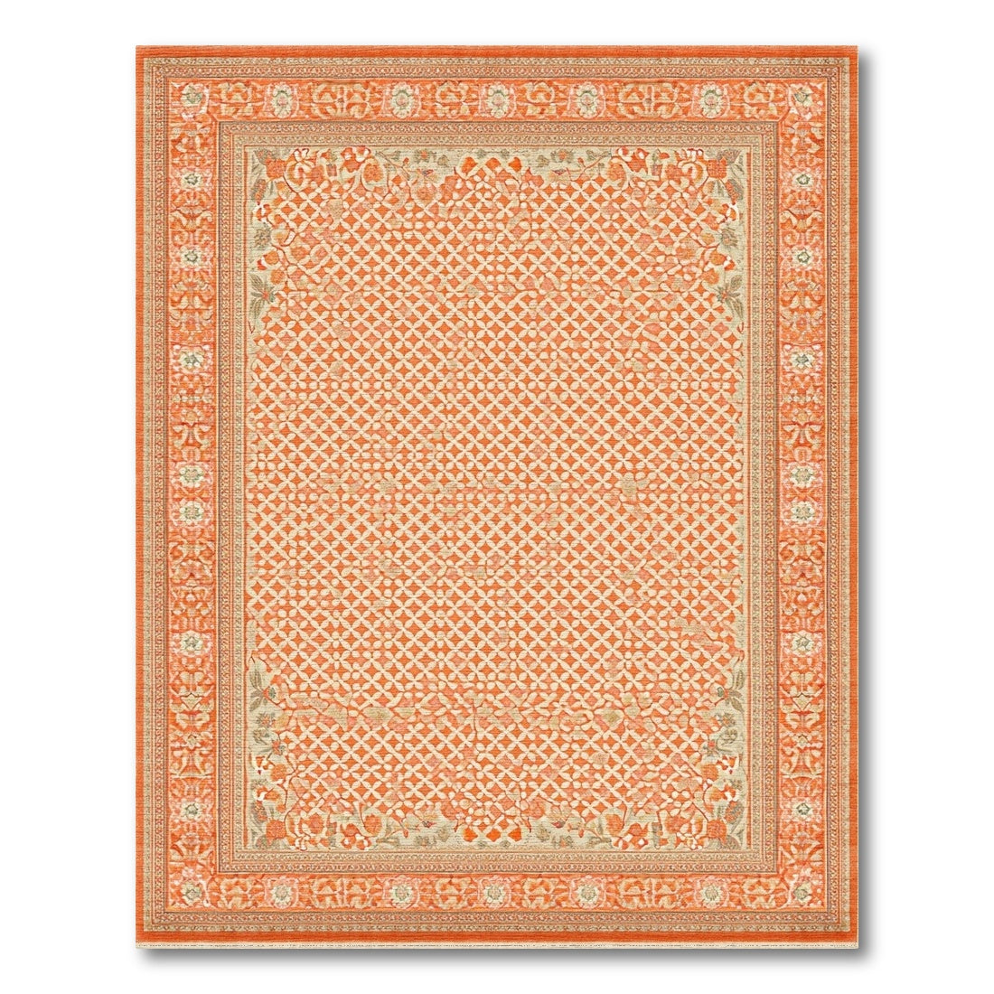 Orange Floral Vintage Lattice Area Rug