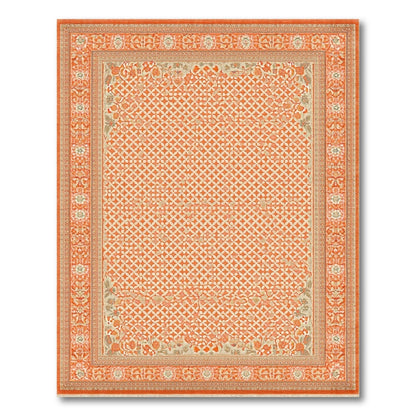 Orange Floral Vintage Lattice Area Rug