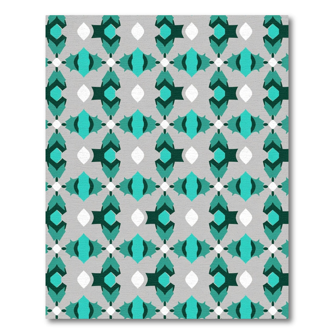 Teal Gray Geometric Medallion Rug