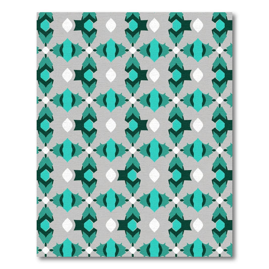 Teal Gray Geometric Medallion Rug