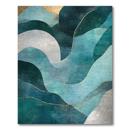 Teal Gold Fluid Wave Rug
