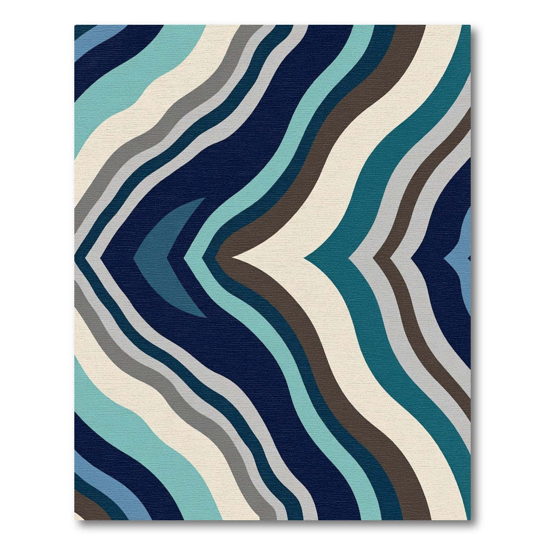 Deep Blue Abstract Wavy Stripe Rug