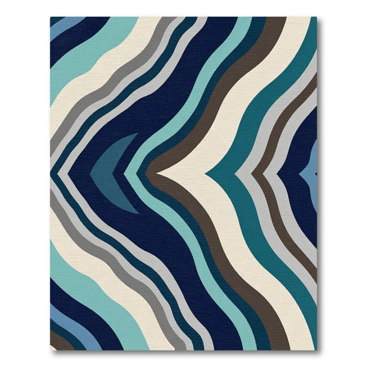 Deep Blue Abstract Wavy Stripe Rug