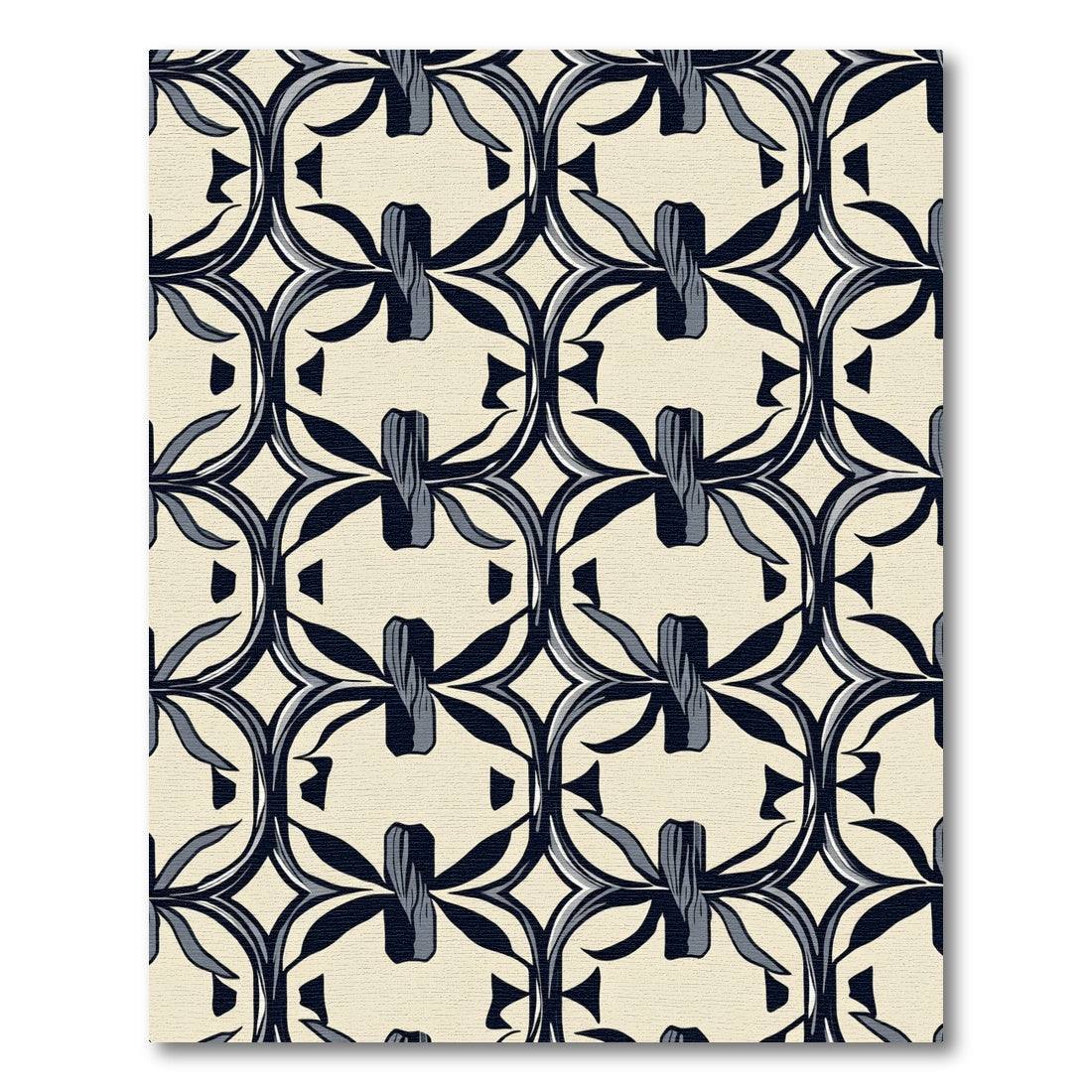 Cream Navy Art Nouveau Botanical Rug