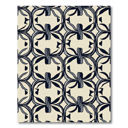 Cream Navy Art Nouveau Botanical Rug