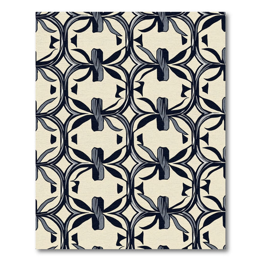 Cream Navy Art Nouveau Botanical Rug