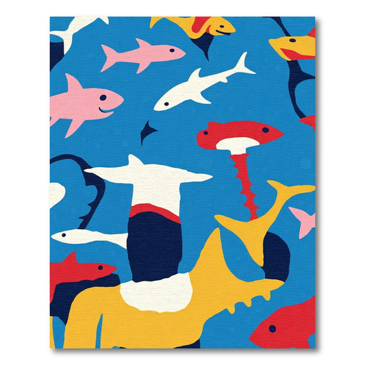 Playful Blue Aquatic Fish Assortment Rug