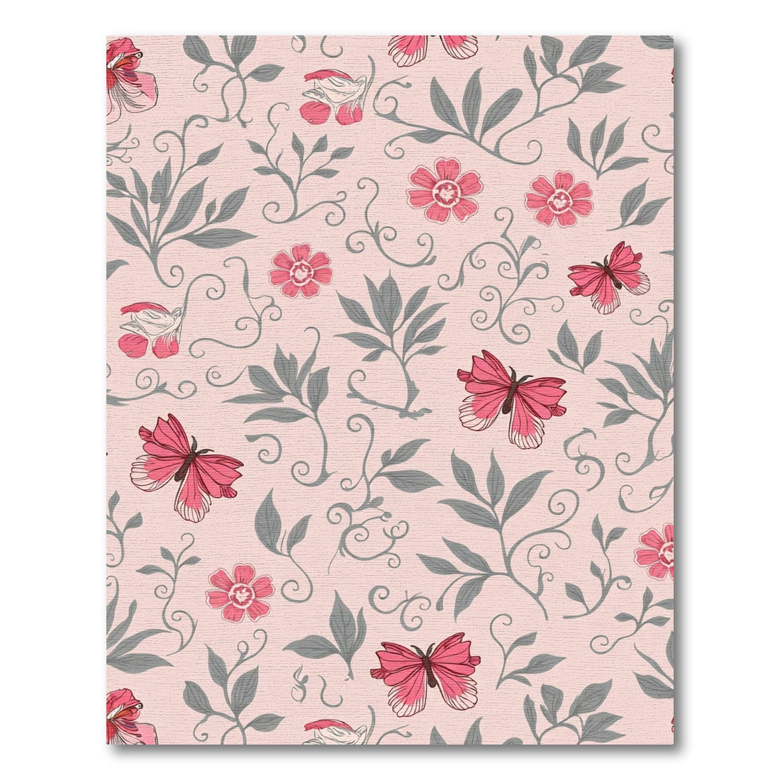Pink Floral Butterfly Swirls Rug