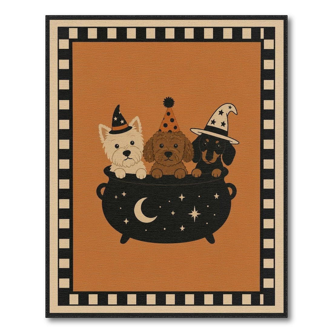 Dogs in Witch Hats Cauldron Halloween Area Rug