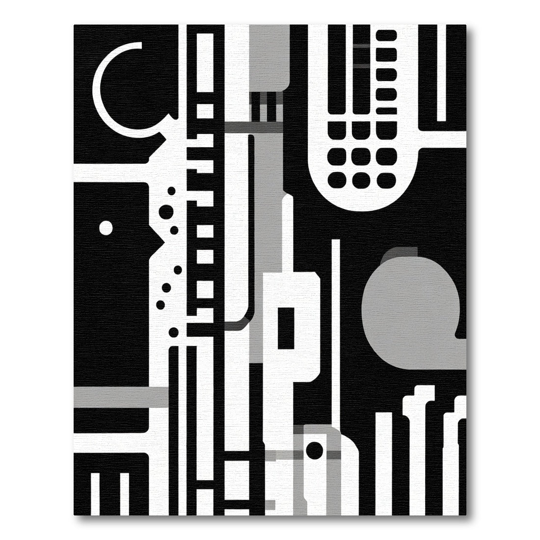 Dark Monochrome Geometric Composition Rug