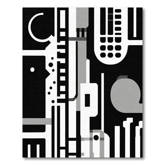 Dark Monochrome Geometric Composition Rug