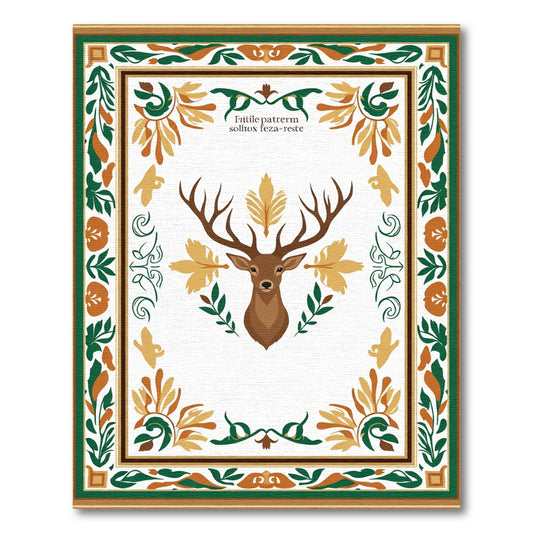 Brown Deer Floral Forest Border Rug