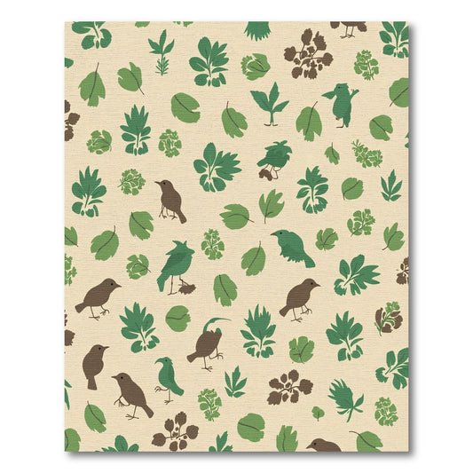 Green Bird Leafy Foliage Composition Rug