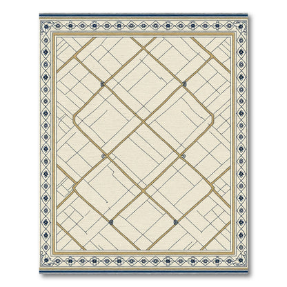 Cream And Blue Geometric Lattice Rug