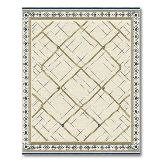 Cream And Blue Geometric Lattice Rug