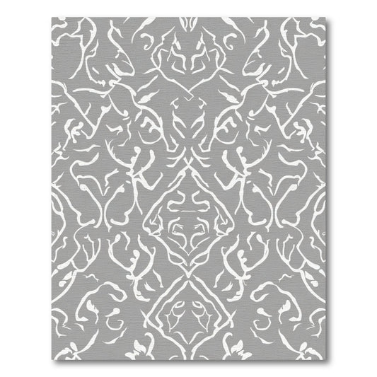 Gray White Organic Scroll Damask Rug
