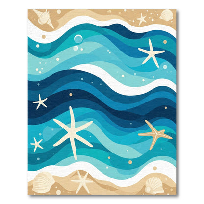 Coastal Blue Ocean Starfish Waves Rug