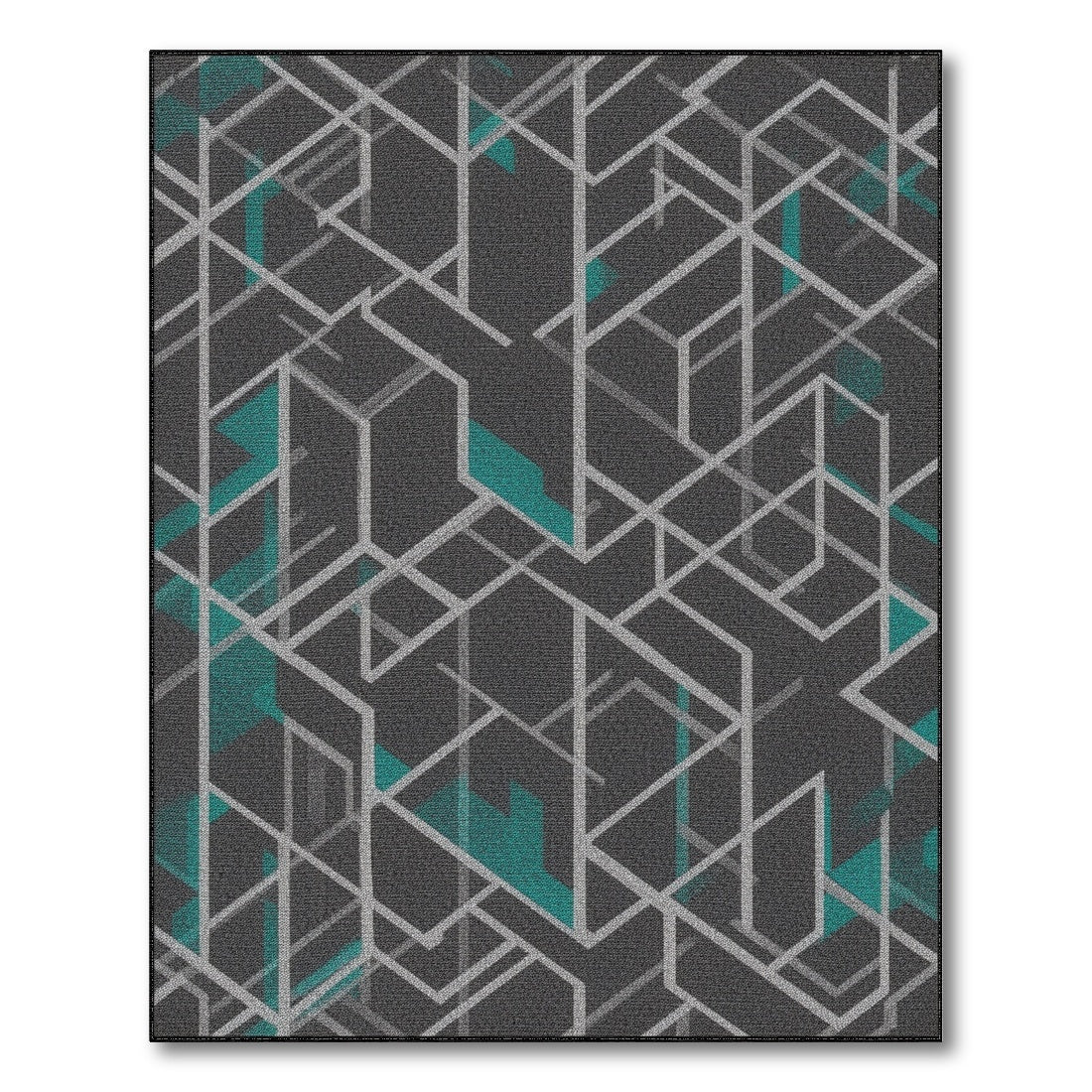 Grey Teal Geometric Area Rug