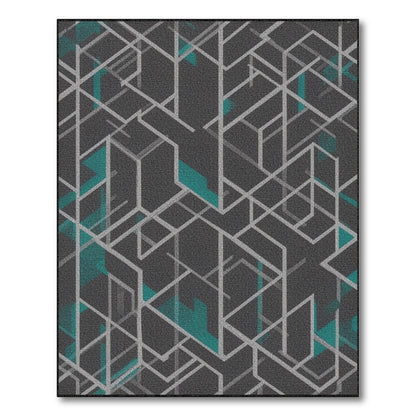 Grey Teal Geometric Area Rug