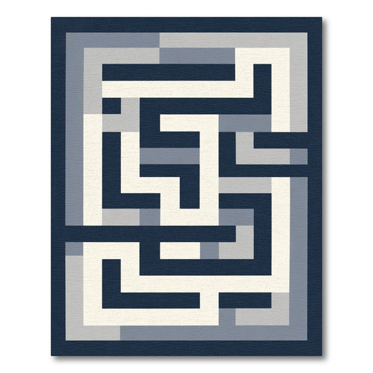 Navy White Gray Geometric Maze Rug