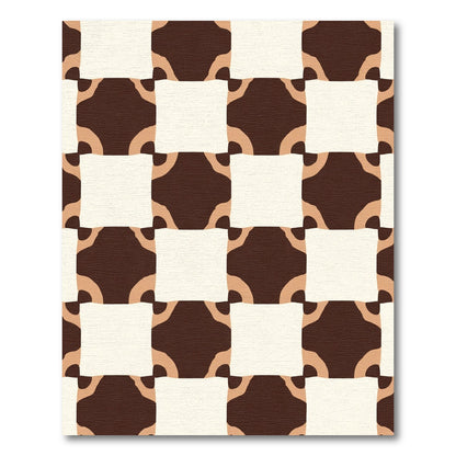 Brown Cream Checkered Organic Shapes Rug