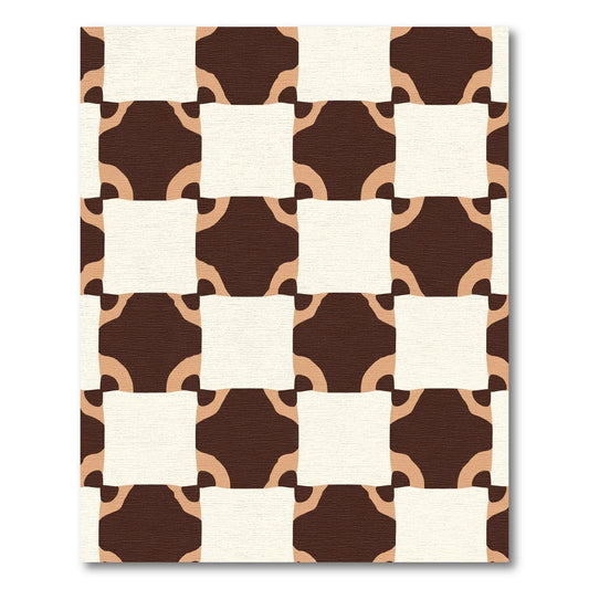 Brown Cream Checkered Organic Shapes Rug