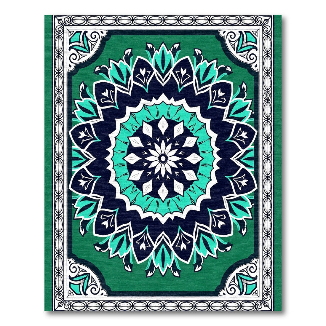 Emerald Teal Mandala Floral Rug