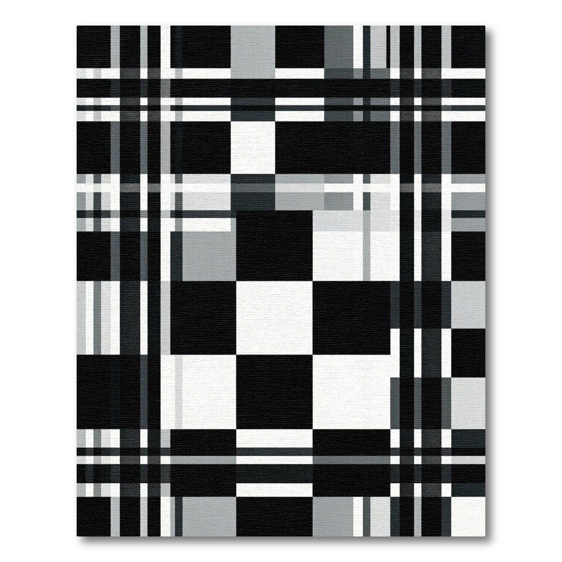 Monochromatic Black White Plaid Squares Rug