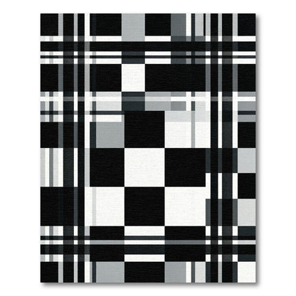 Monochromatic Black White Plaid Squares Rug