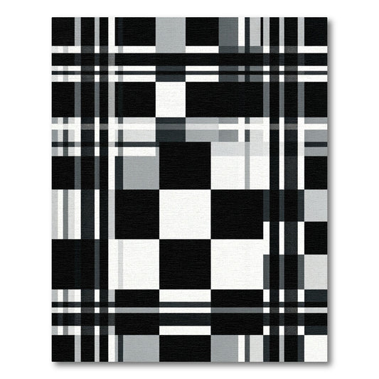 Monochromatic Black White Plaid Squares Rug