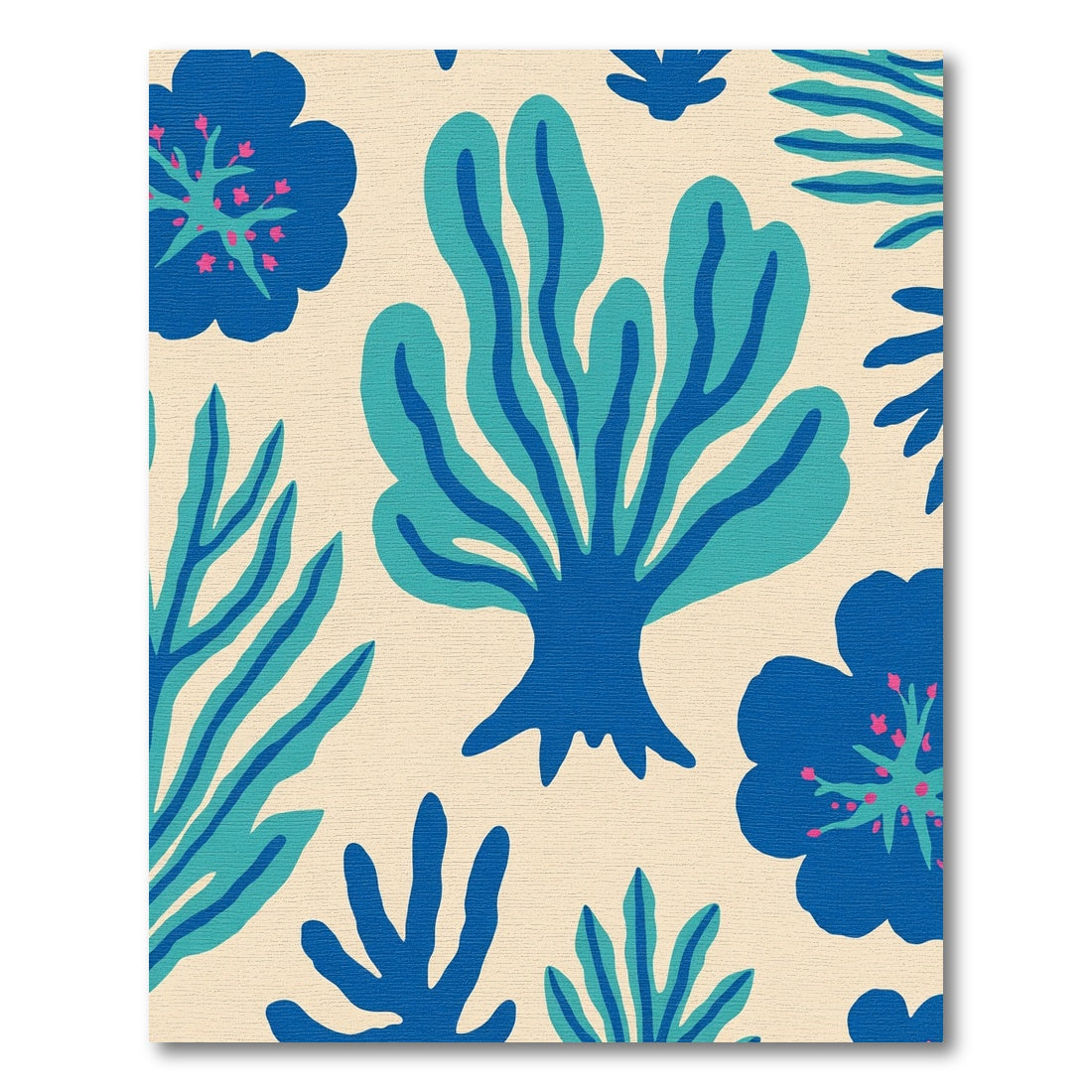 Abstract Blue Coral Floral Folk Rug
