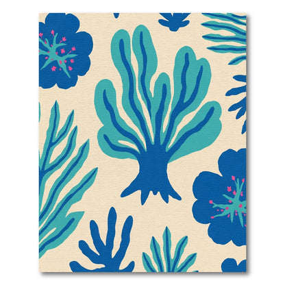 Abstract Blue Coral Floral Folk Rug