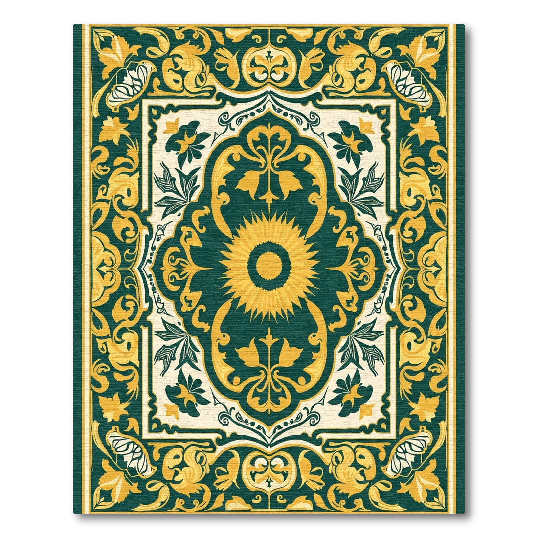 Emerald Gold Sunburst Floral Medallion Rug