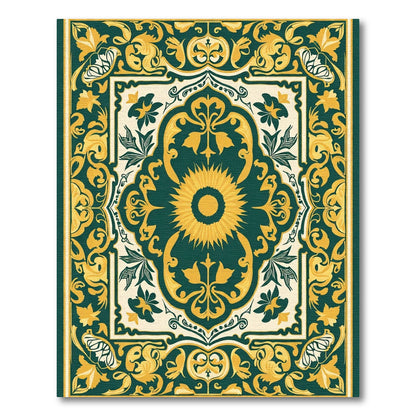 Emerald Gold Sunburst Floral Medallion Rug