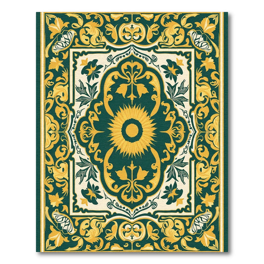 Emerald Gold Sunburst Floral Medallion Rug