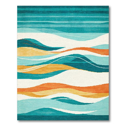 Teal Wave Abstract Area Rug