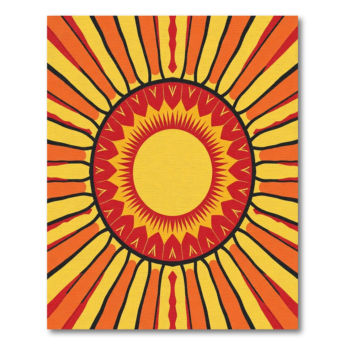 Radiant Yellow Red Sunburst Rays Rug