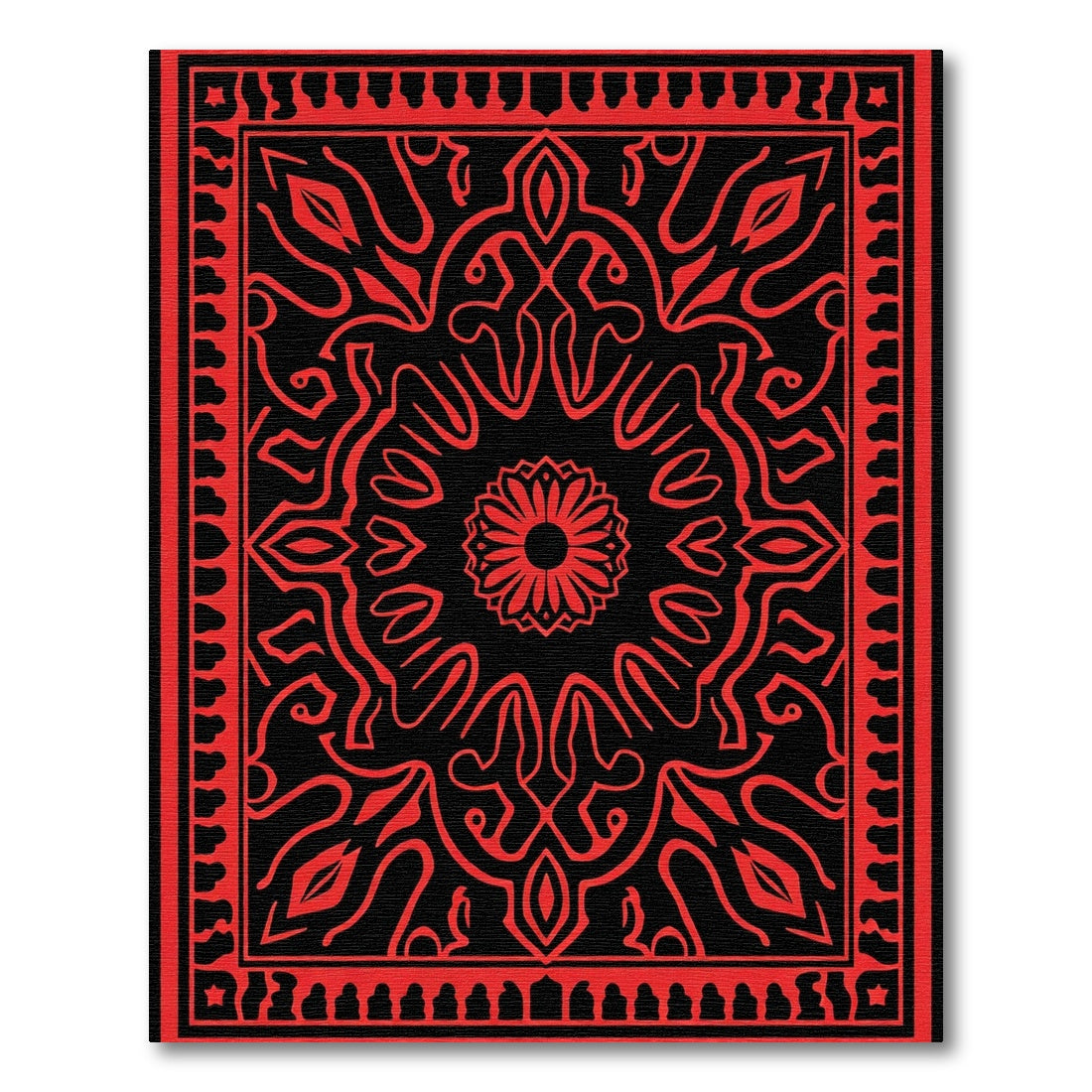 Crimson Medallion Mandala Black Rug