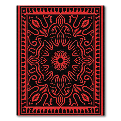 Crimson Medallion Mandala Black Rug