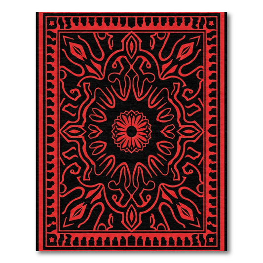 Crimson Medallion Mandala Black Rug