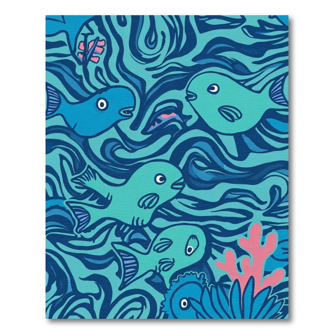 Aqua Blue Whimsical Fish Swirl Rug