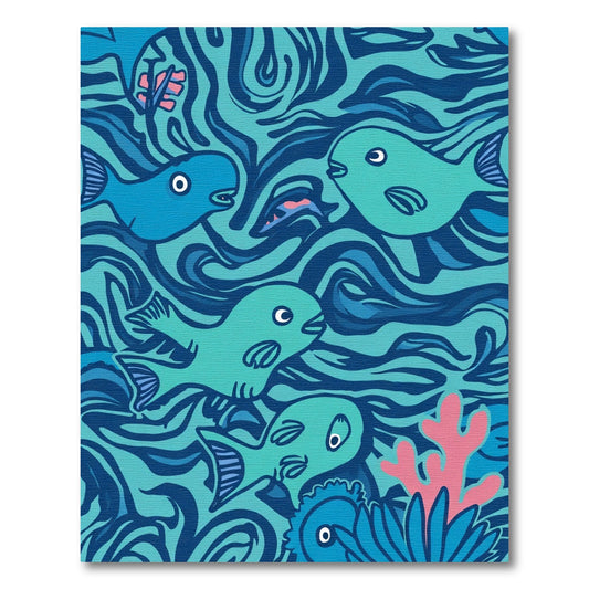 Aqua Blue Whimsical Fish Swirl Rug