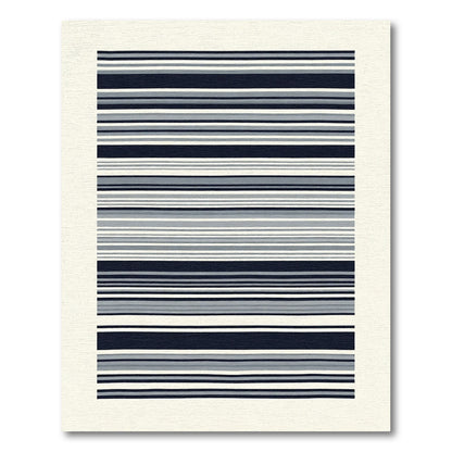 Navy Blue Gray White Striped Horizontal Rug