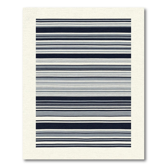 Navy Blue Gray White Striped Horizontal Rug