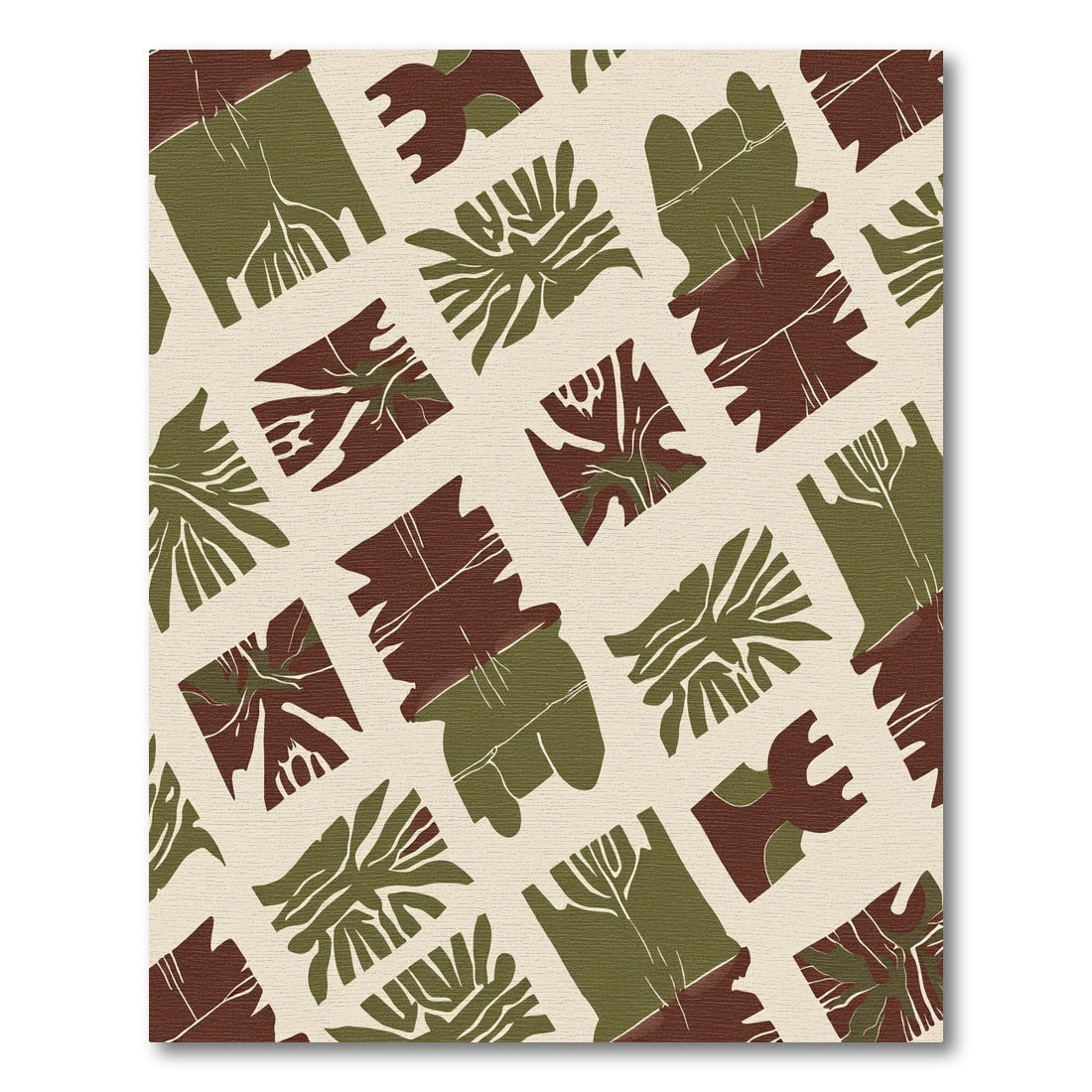 Earthy Crimson Green Abstract Blocks Rug