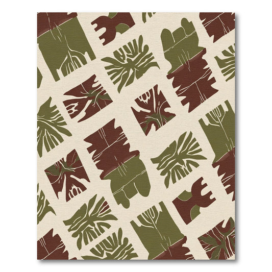 Earthy Crimson Green Abstract Blocks Rug